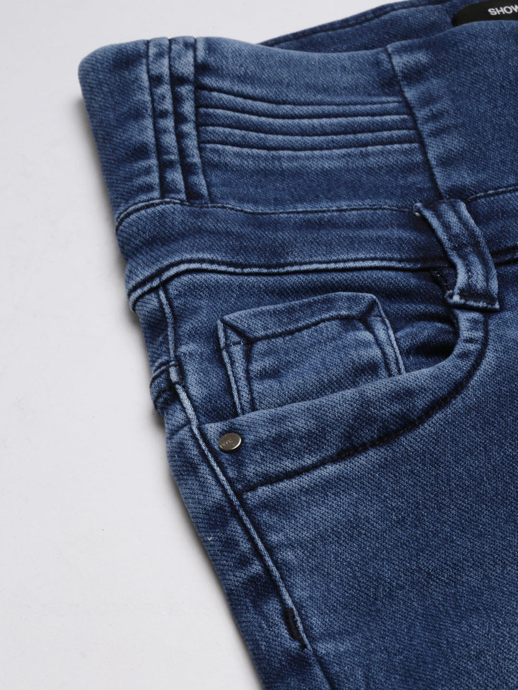 Women's Blue Jean Straight Fit Mid-Rise Acid Wash Stretchable Jeans