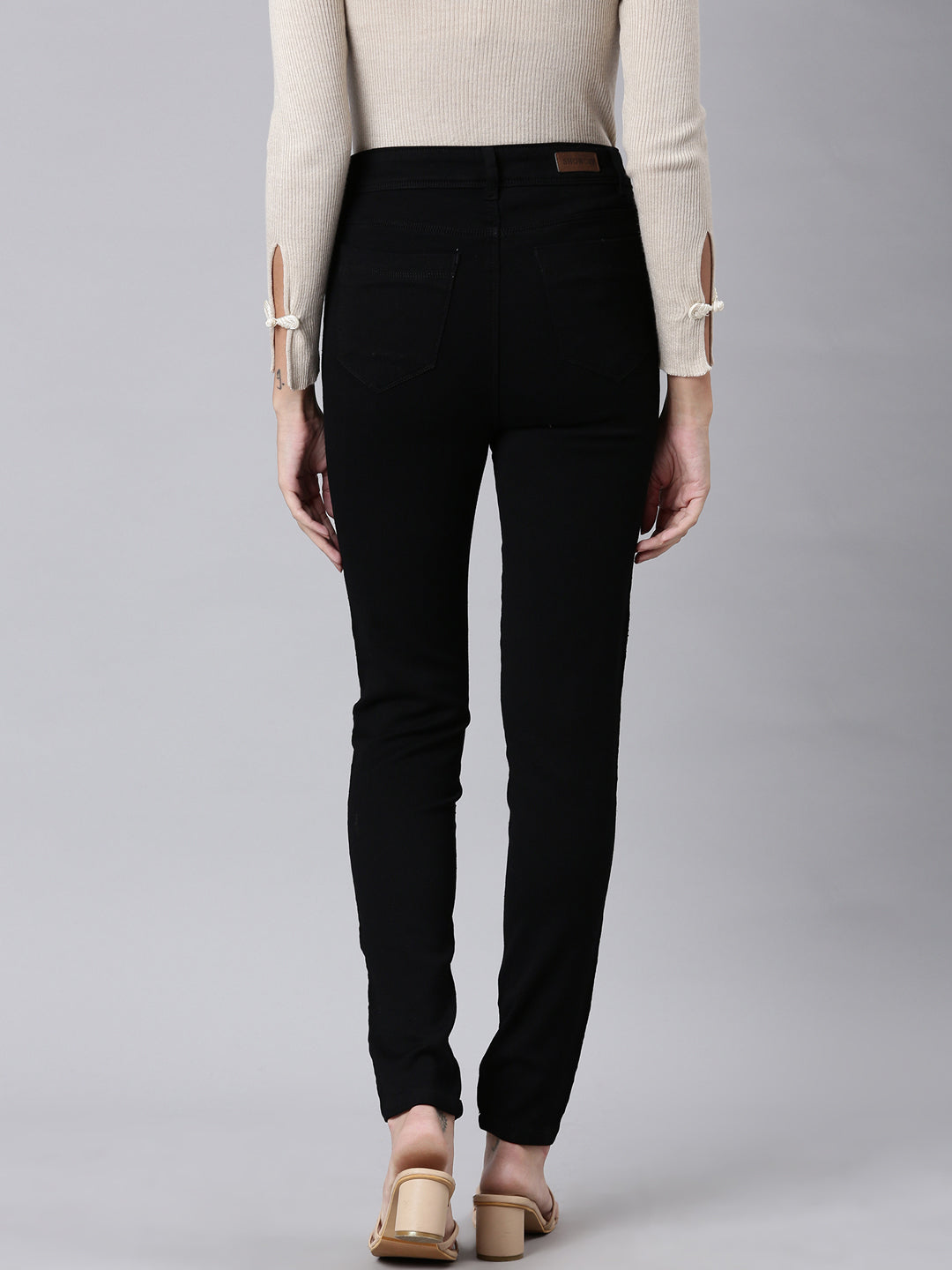 Women's Black Slim Fit High-Rise Embellished Denim Jeans