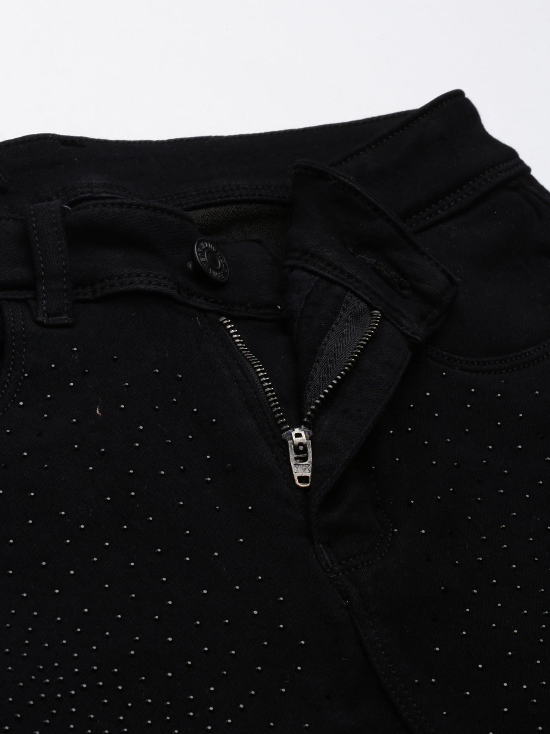 Women's Black Slim Fit High-Rise Embellished Denim Jeans
