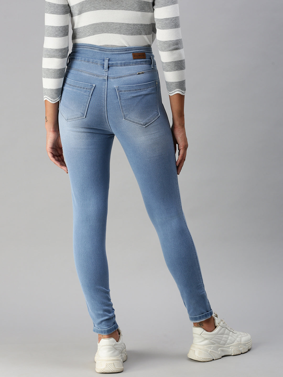 Women's Blue Slim Fit High-Rise Heavy Fade Stretchable Denim Jeans
