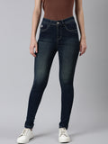 Women's Navy Blue Skinny Fit Light Fade Acid Wash Denim Jeans