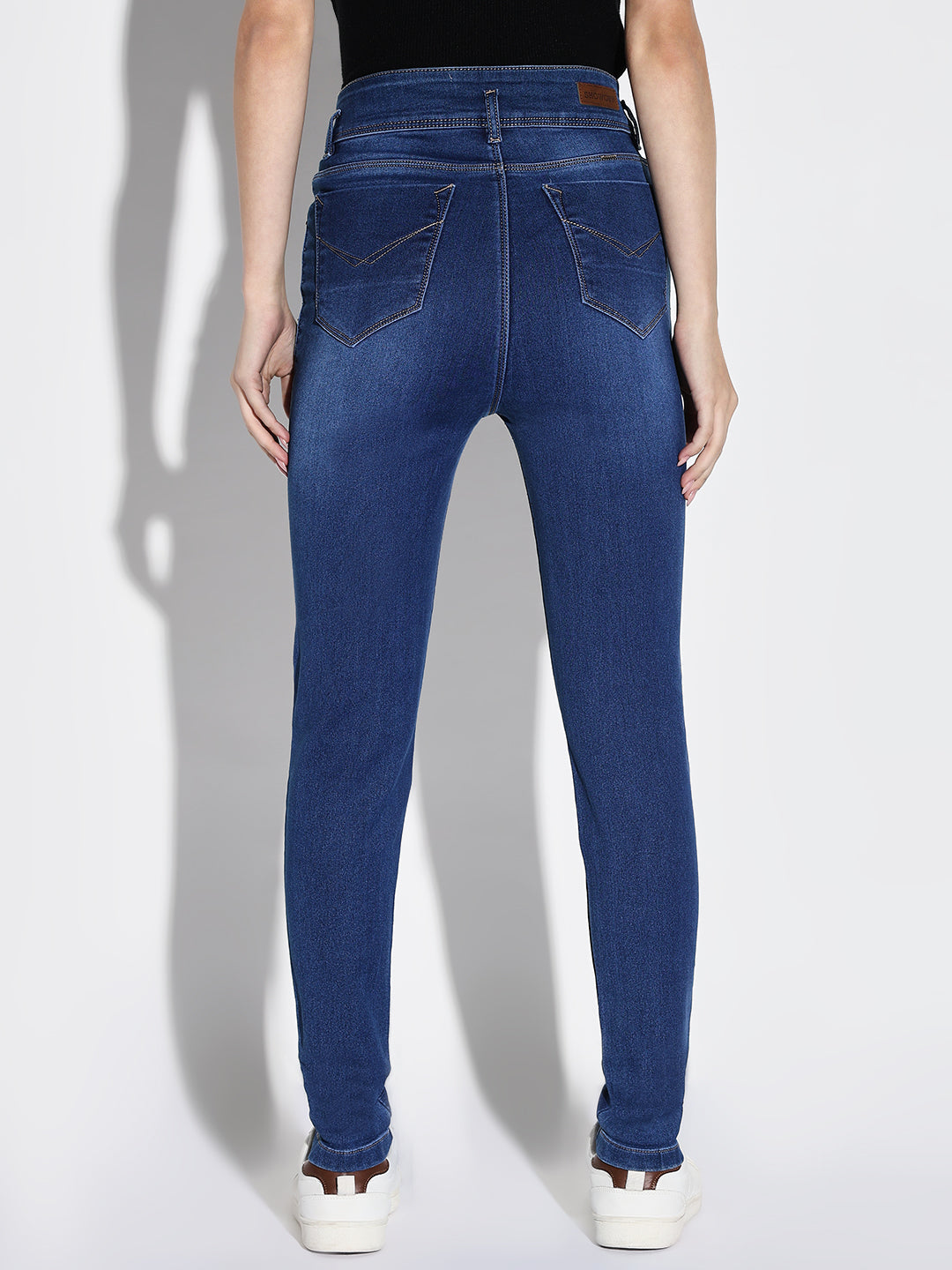 Women's Blue Cotton Comfort Slim Fit Light Fade Embellished Stretchable Jeans