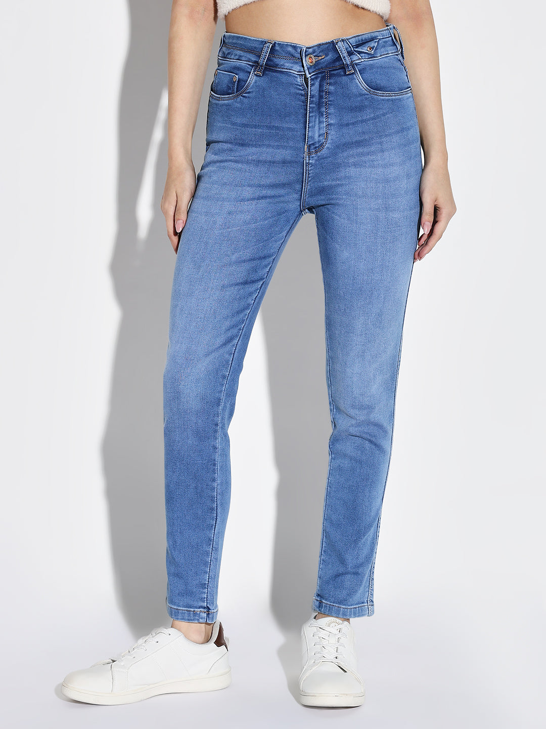 Women's Blue Cotton Comfort Slim Fit Heavy Fade Stretchable Jeans
