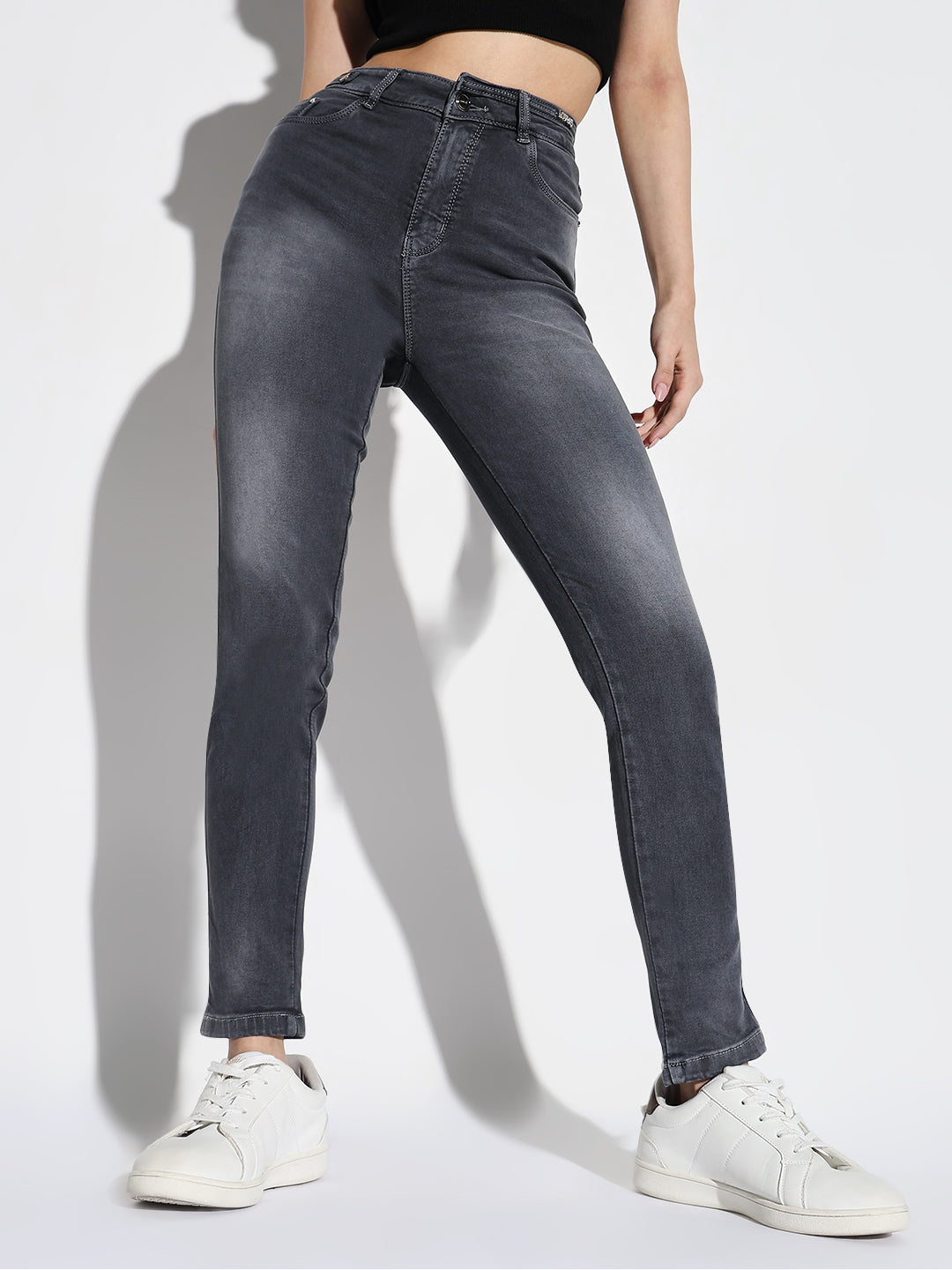 Women's Grey Comfort Slim Fit High-Rise Stretchable Jeans