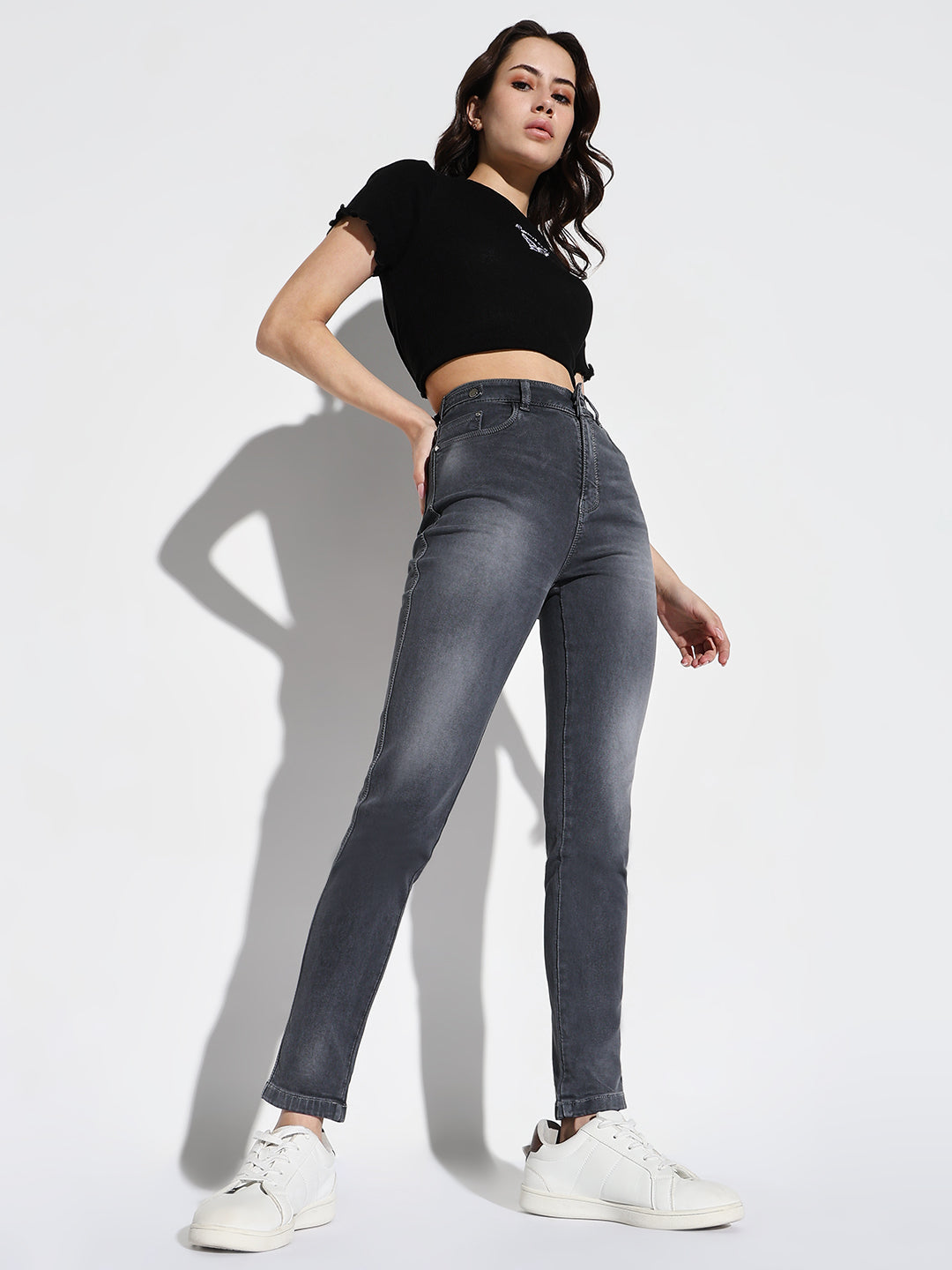 Women's Grey Comfort Slim Fit High-Rise Stretchable Jeans