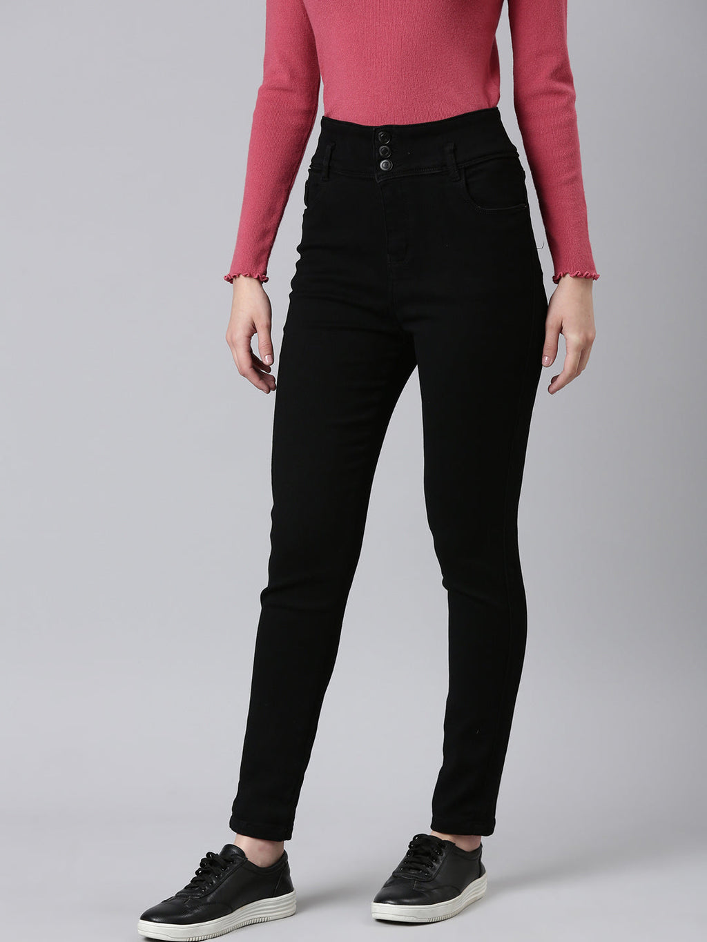 Women's Black Solid Skinny Fit Denim Jeans