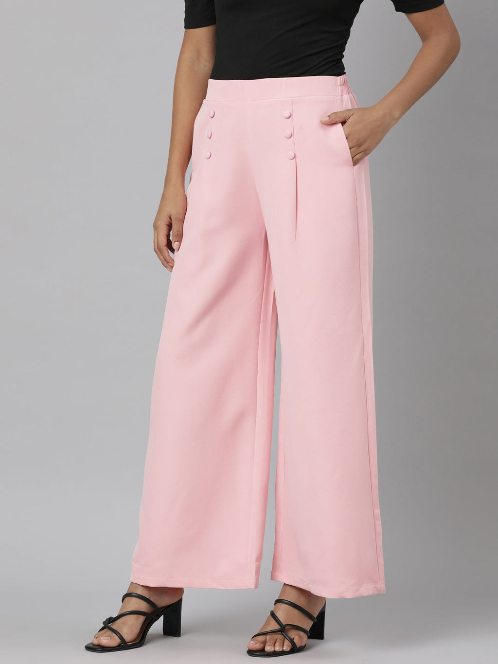 Women's Pink Relaxed Straight Leg Cotton Parallel Trouser