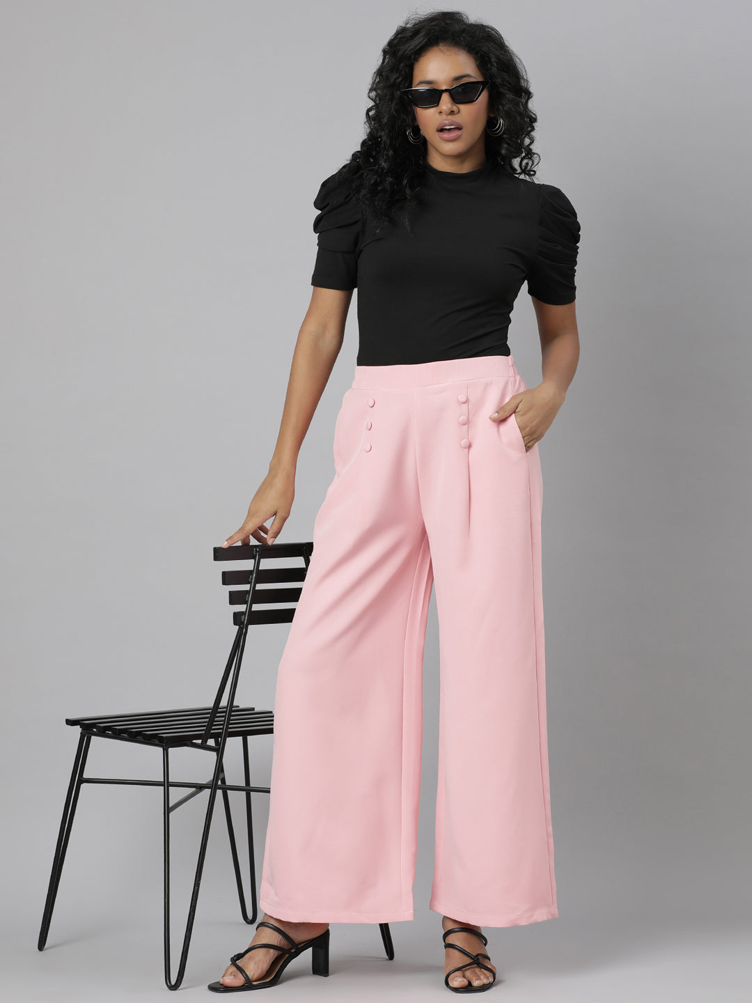 Women's Pink Relaxed Straight Leg Cotton Parallel Trouser