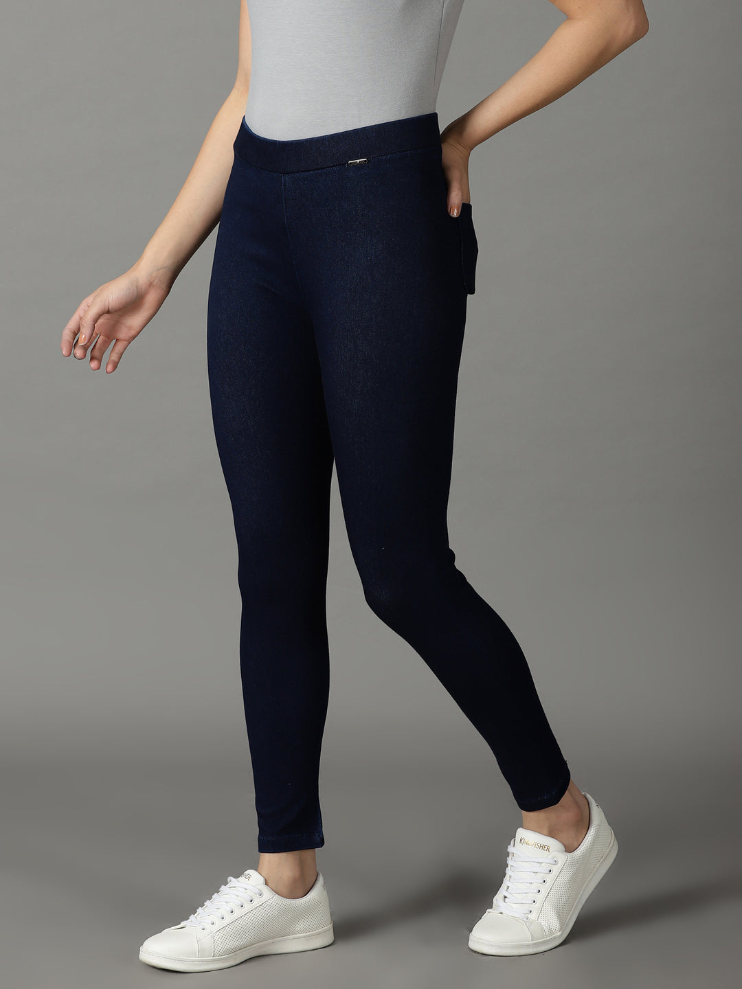 Women's Navy Blue Skinny Fit Acid Wash Stretchable Cotton Jeans