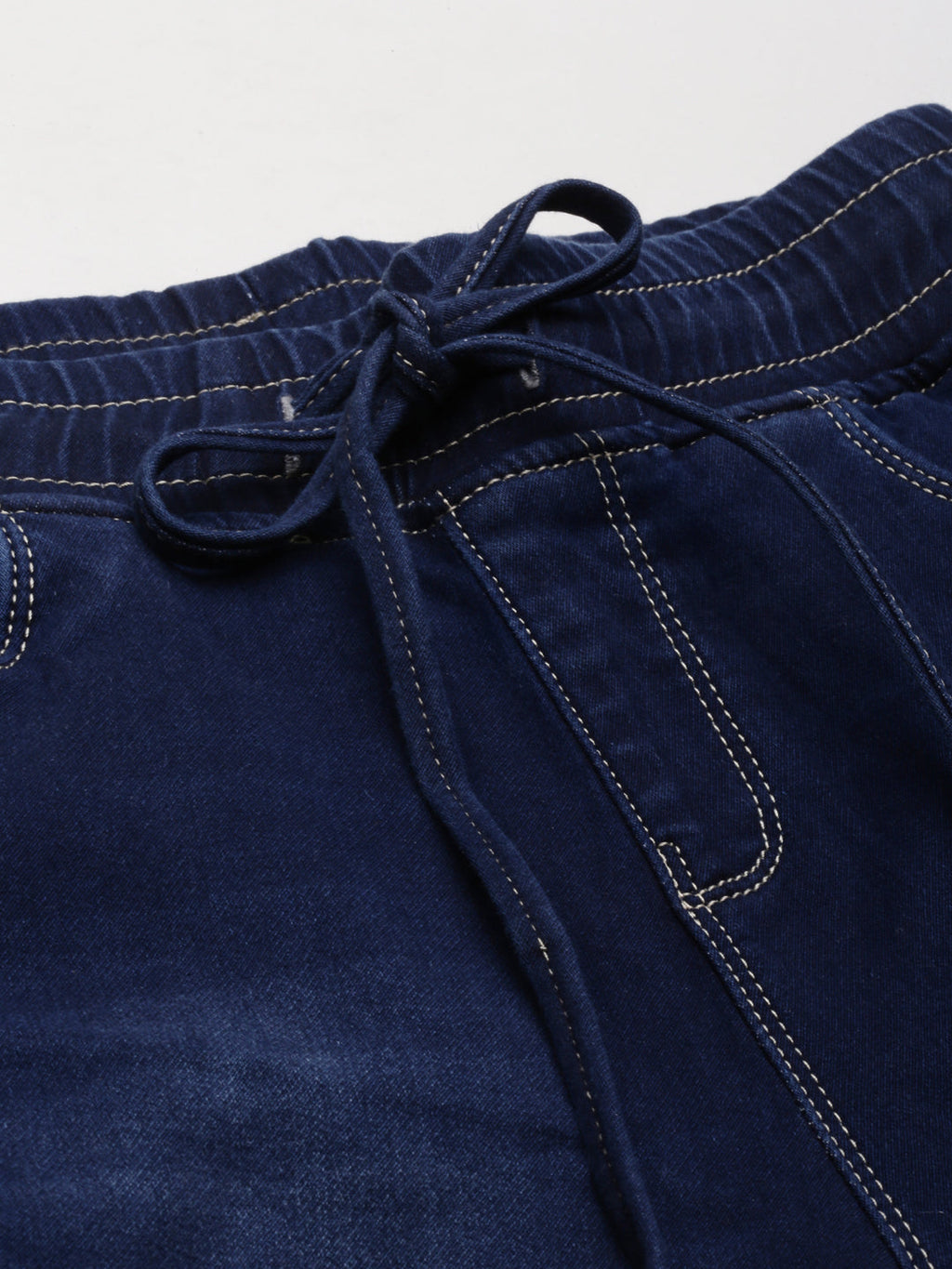 Women's Navy Blue Jogger Mid-Rise Light Fade Acid Wash Denim Jeans