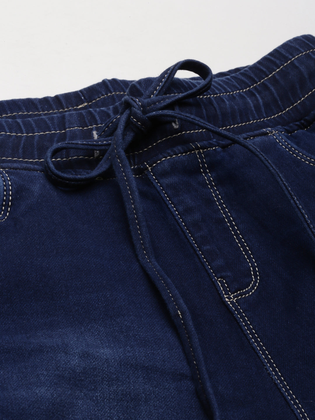 Women's Navy Blue Jogger Mid-Rise Light Fade Acid Wash Denim Jeans