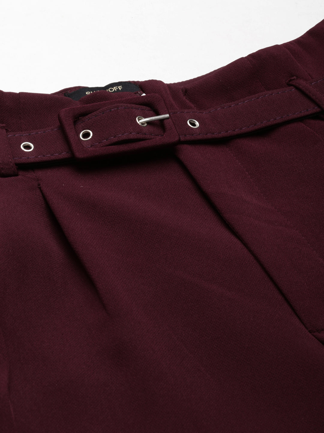 Women's Burgandy High-Rise Pleated Peg Trousers