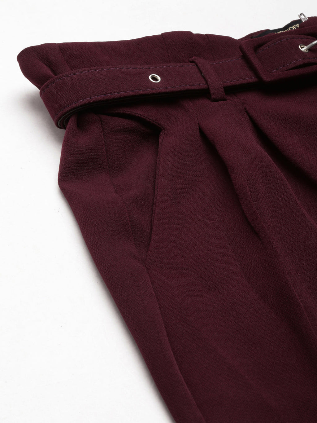Women's Burgandy High-Rise Pleated Peg Trousers