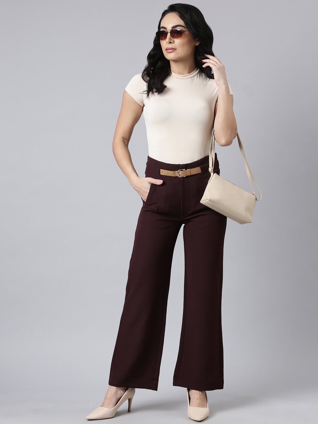 Women's Burgundy Comfort Cotton Parallel Trouser