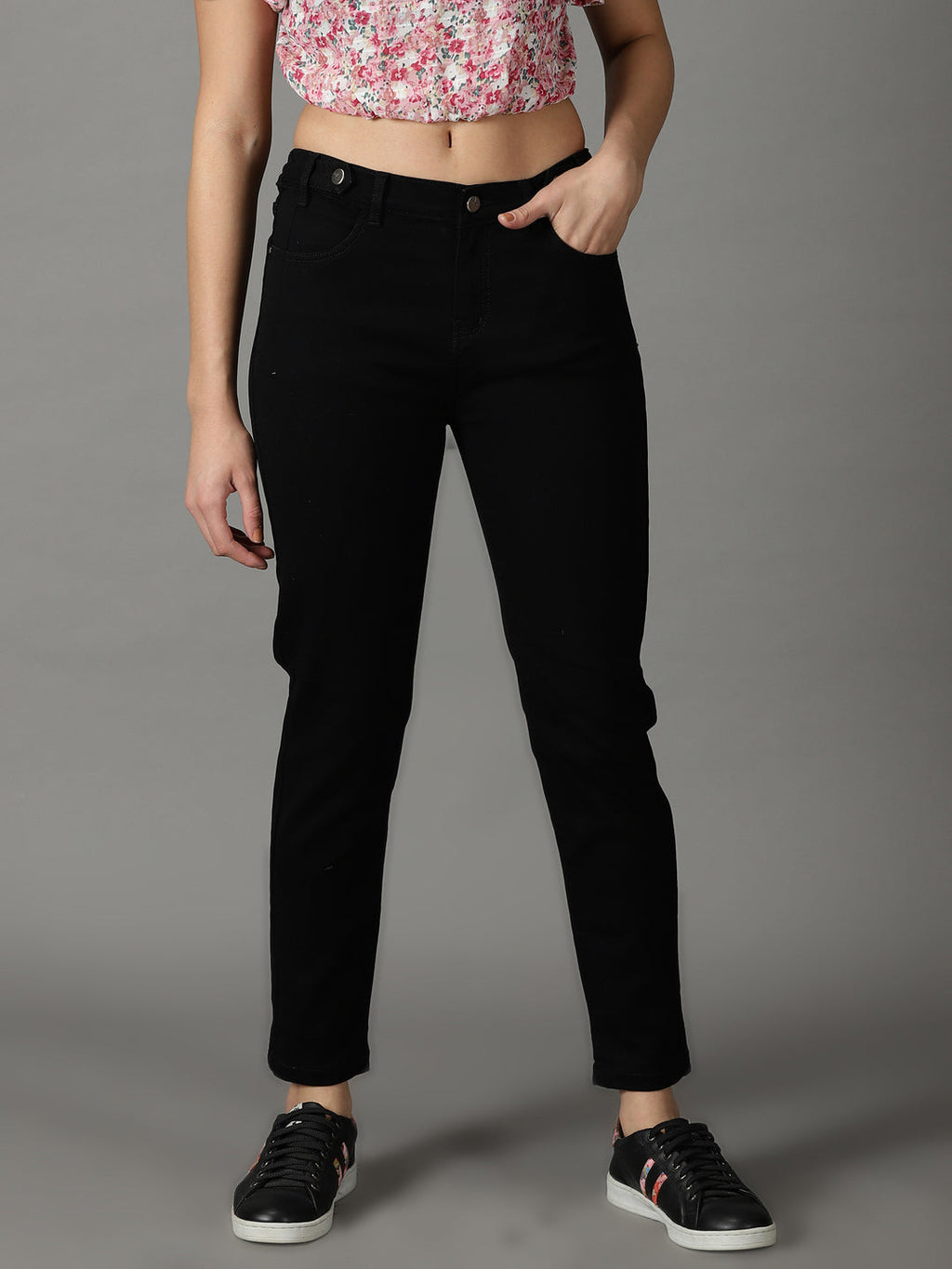 Women's Black High-Rise Acid Wash Stretchable Cotton Jeans