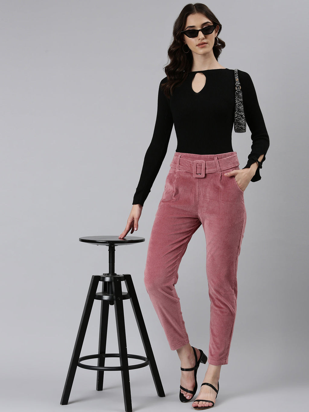 Women's Mauve Slim Fit High-Rise Pleated Peg Trousers