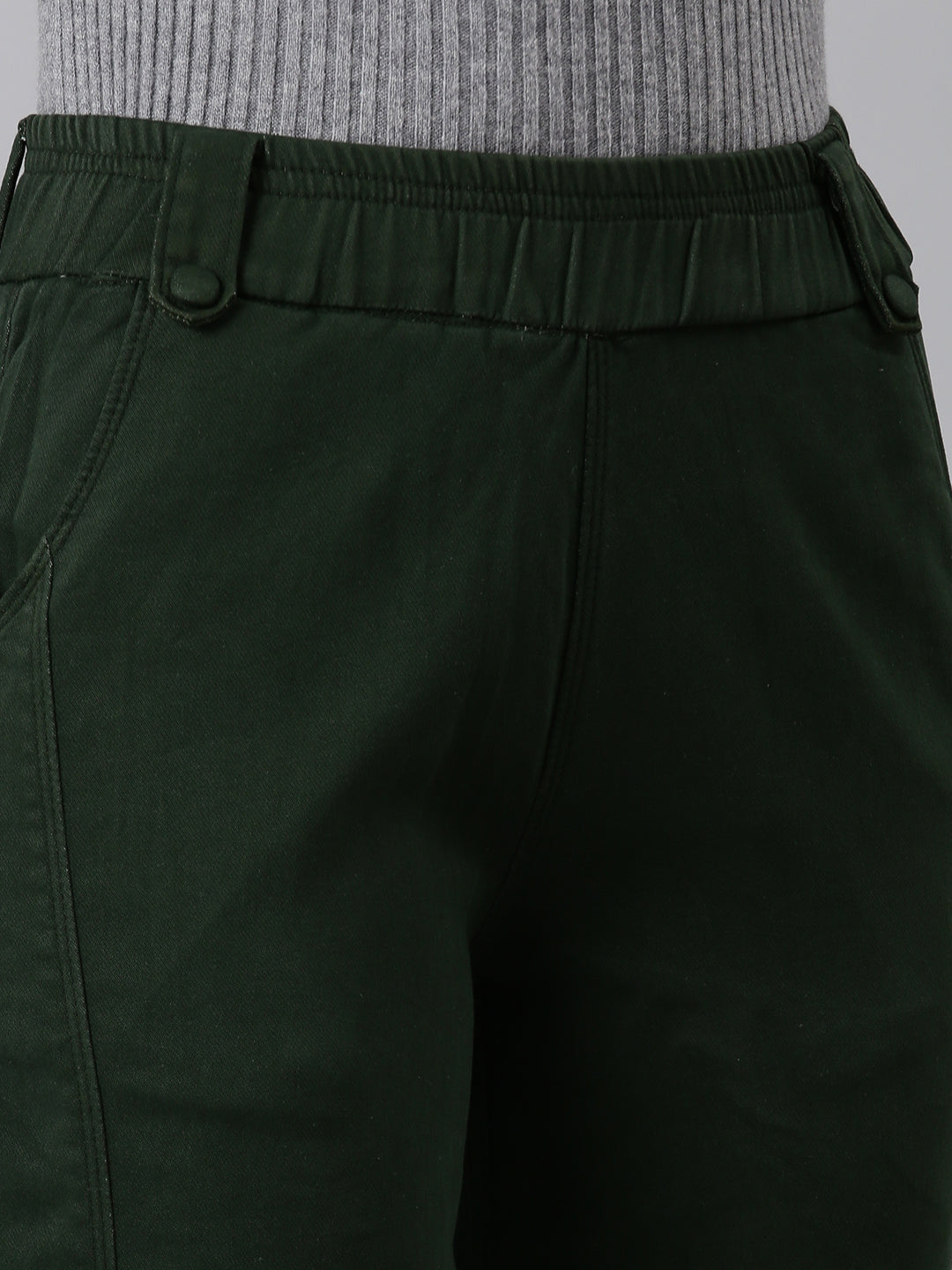 Women's Olive Straight Fit High-Rise Trousers