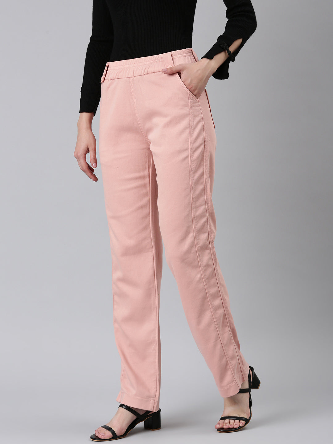 Women's Peach Straight Fit High-Rise Trousers