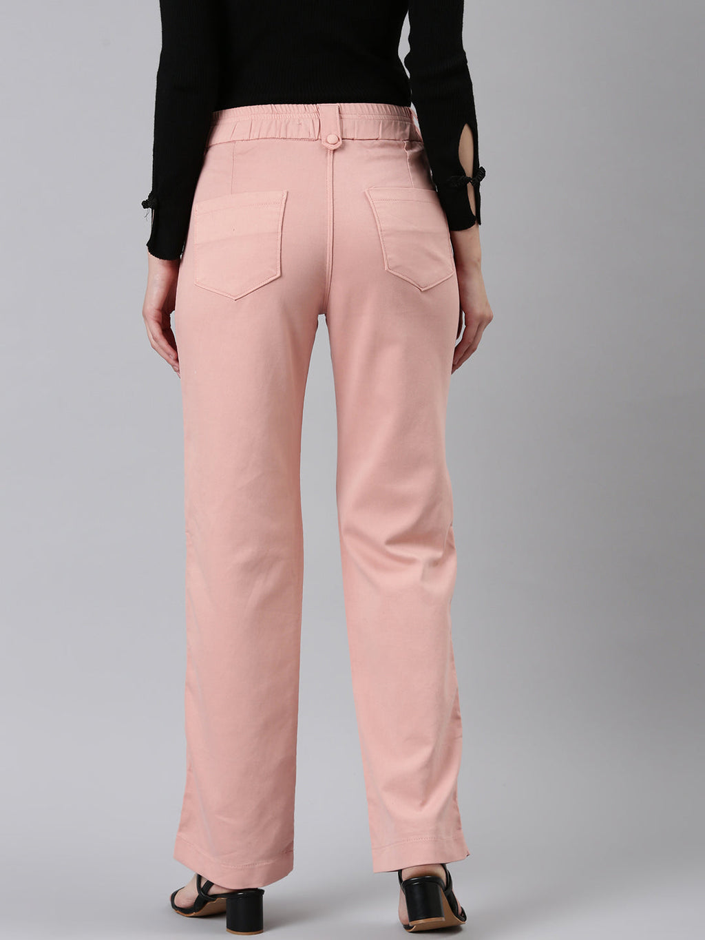 Women's Peach Straight Fit High-Rise Trousers