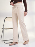 Women's Cream Solid Straight Fit Parallel Trousers