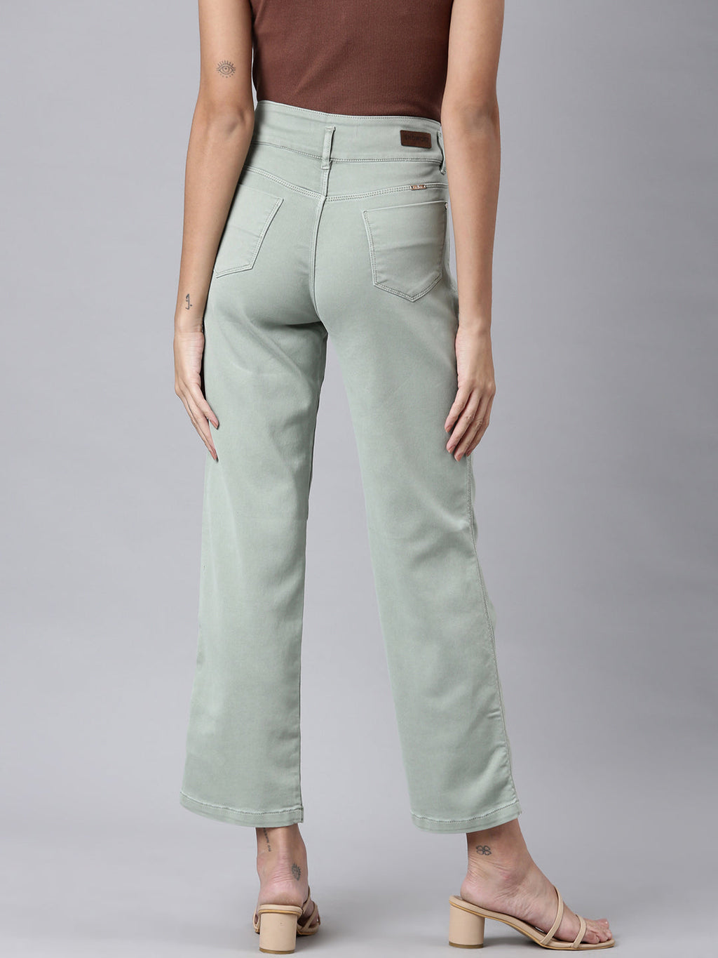 Women's Green Straight Fit Acid Wash High-Raise Denim Jeans