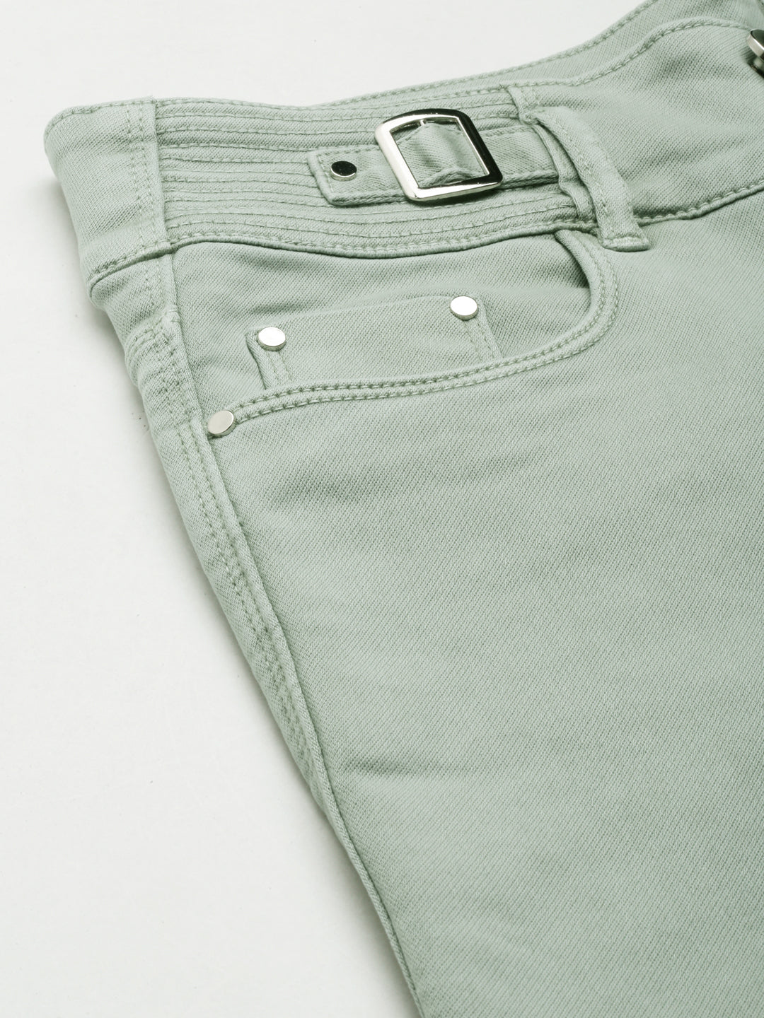 Women's Green Straight Fit Acid Wash High-Raise Denim Jeans