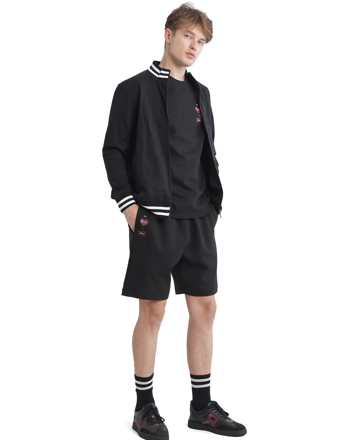 Rare Rabbit Men's Lux Black Cotton Blend Plain Relaxed Fit Shorts