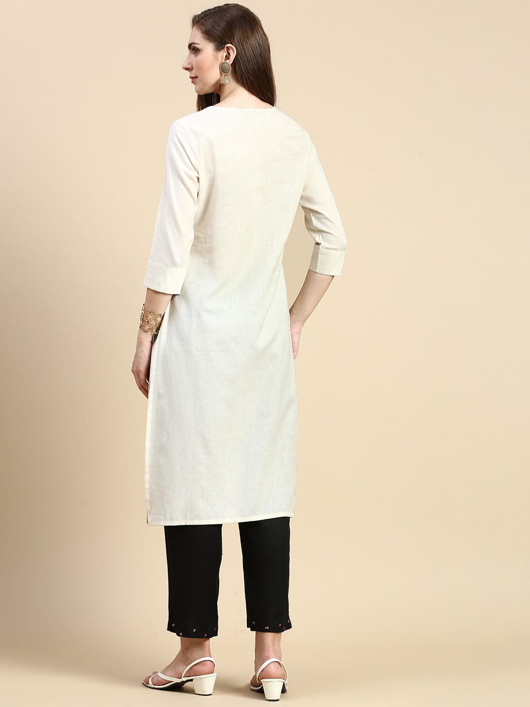 Women's Solid Cream Straight Kurta