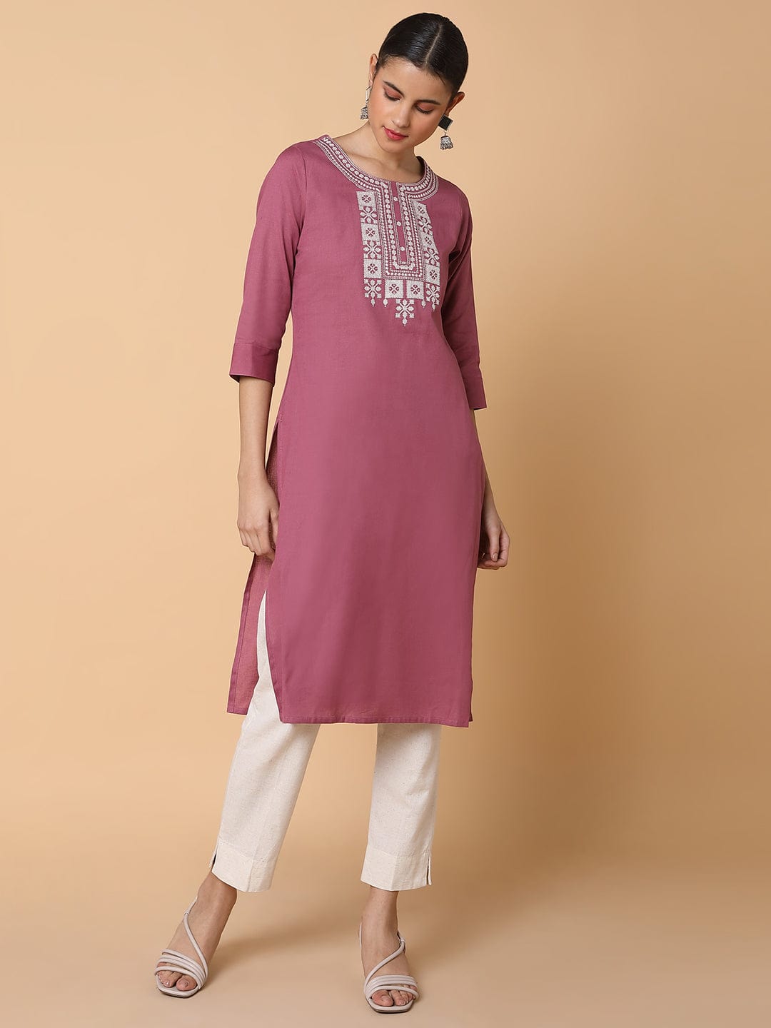 Women's Solid Lavender Straight Kurta