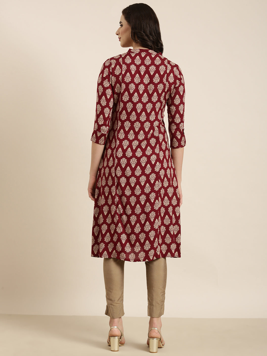 Women's Straight Maroon Ethnic Motifs Kurta