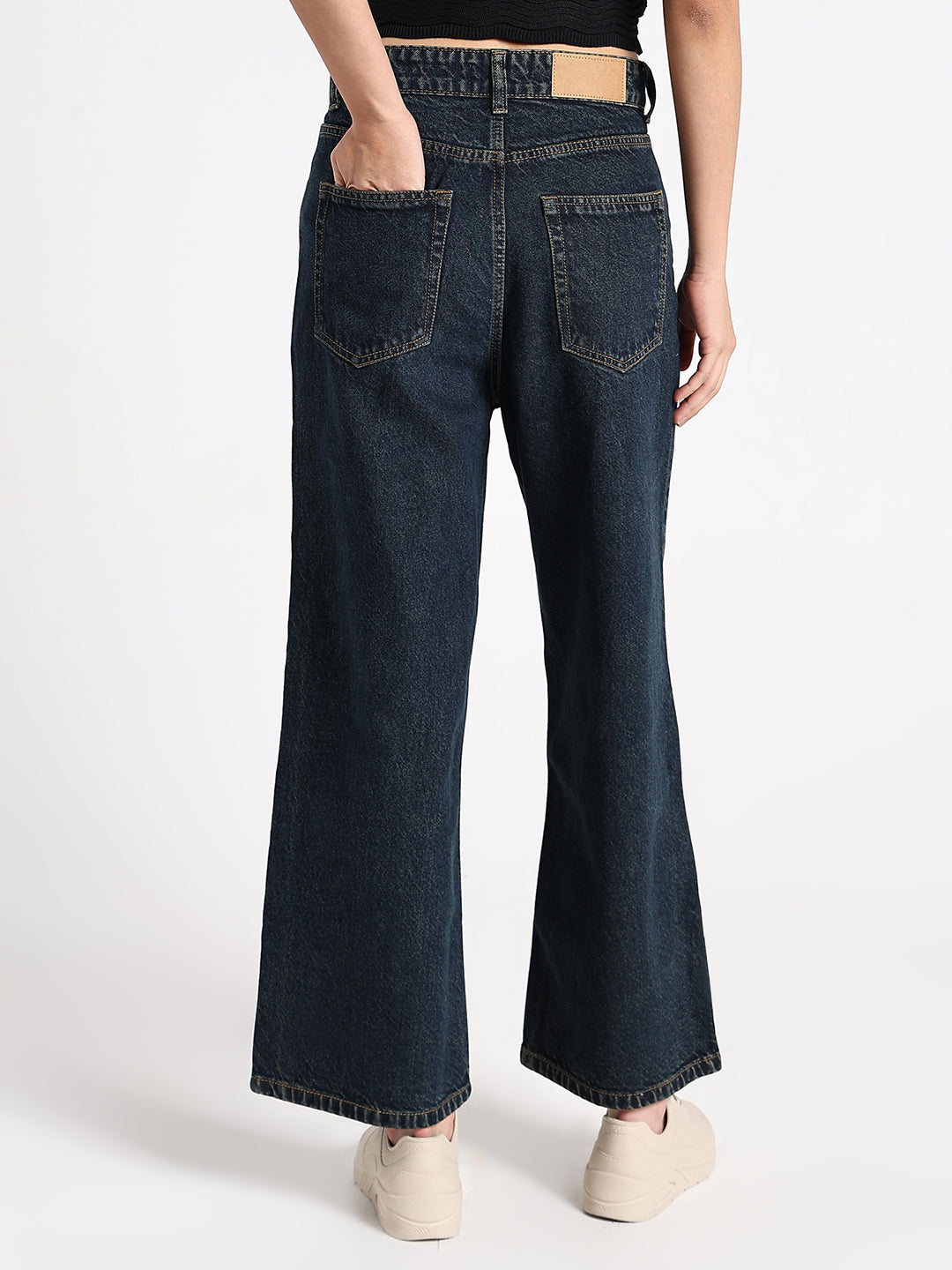 Women's Navy Blue High-Waist Wide Leg Jeans