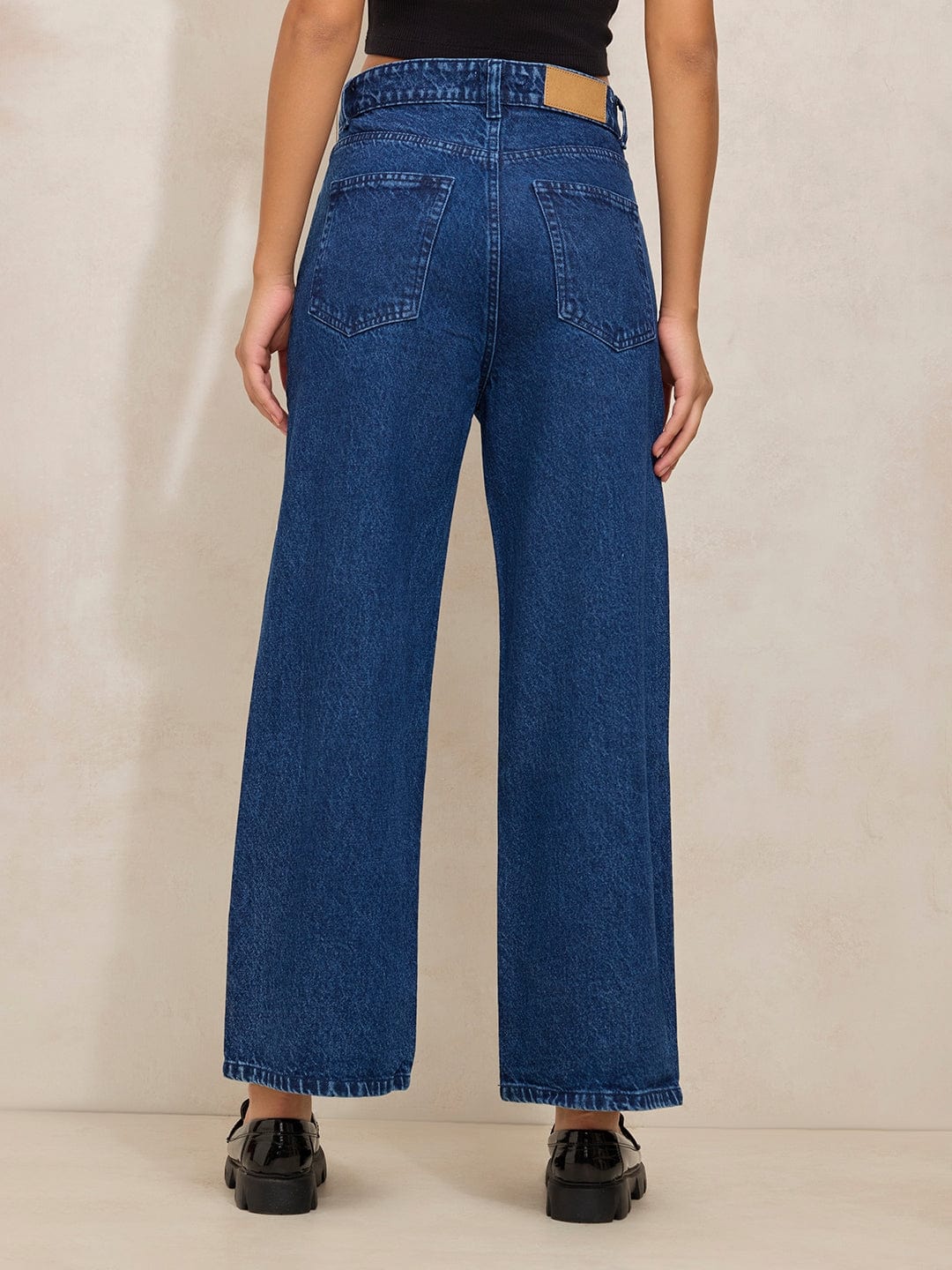 Women's Navy Blue High Rise Cropped Straight Fit Jeans