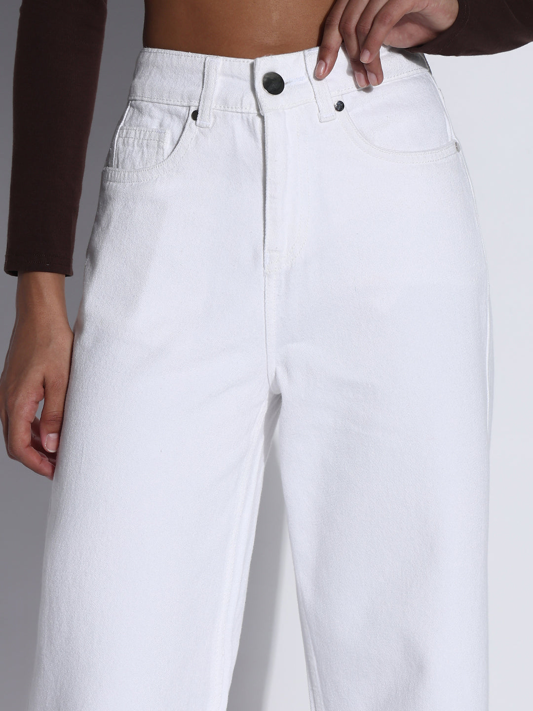 Women's Solid White Wide Leg Jeans