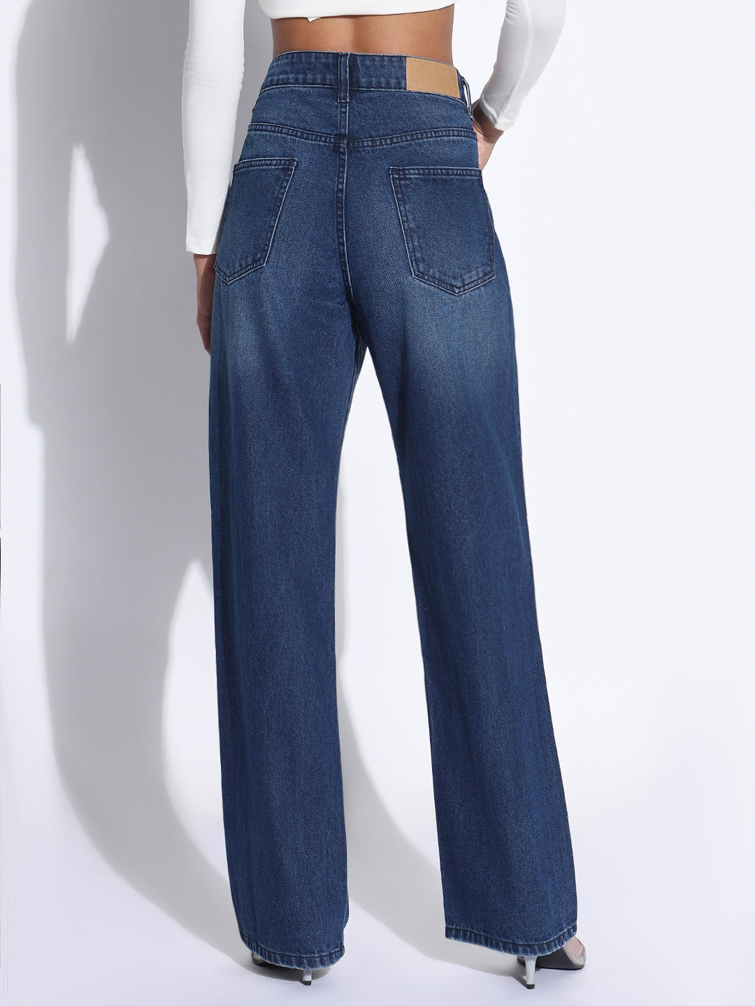 Women's Solid Navy Blue Straight Fit Jeans