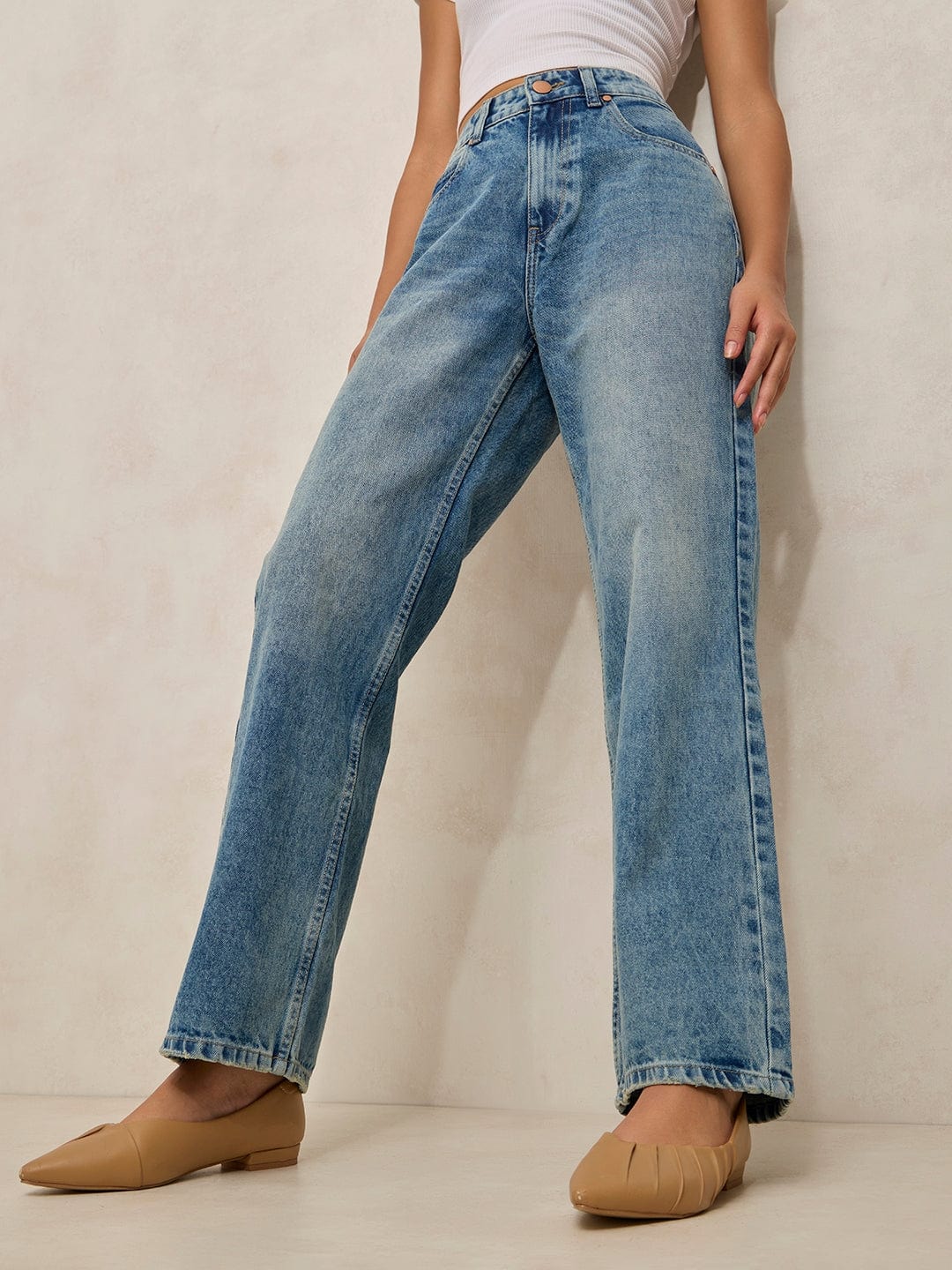 Women's Blue High Rise Straight Fit Denim Jeans