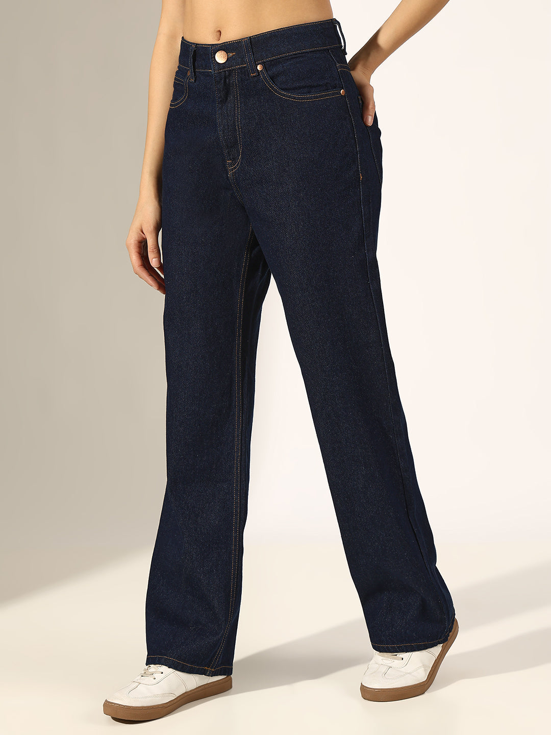 Women's Dark Blue Mid-Rise Relaxed Fit Jeans