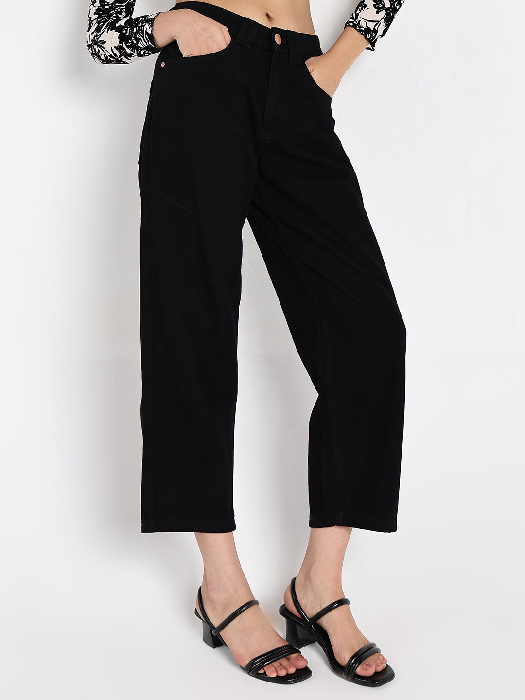 Women's Black High-Waist Wide Leg Jeans