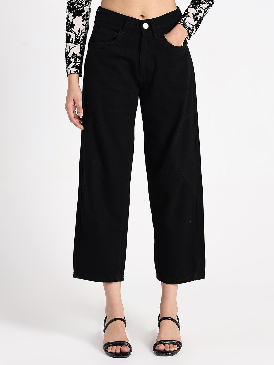 Women's Black High-Waist Wide Leg Jeans