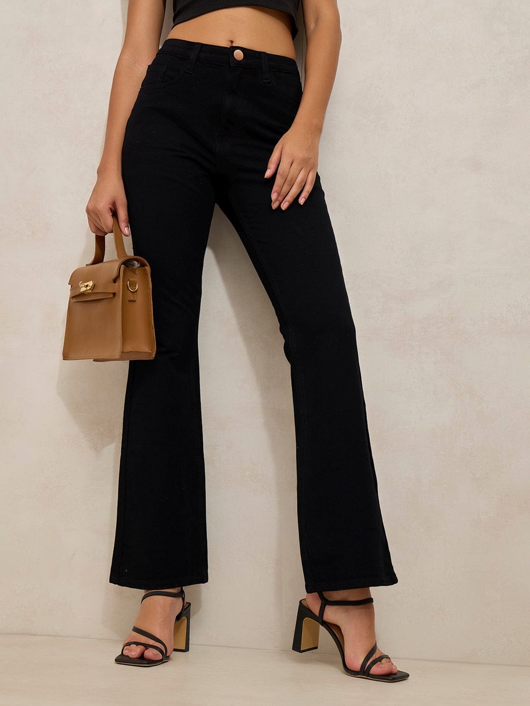 Women's Black Denim High Rise Mini Flare Jeans