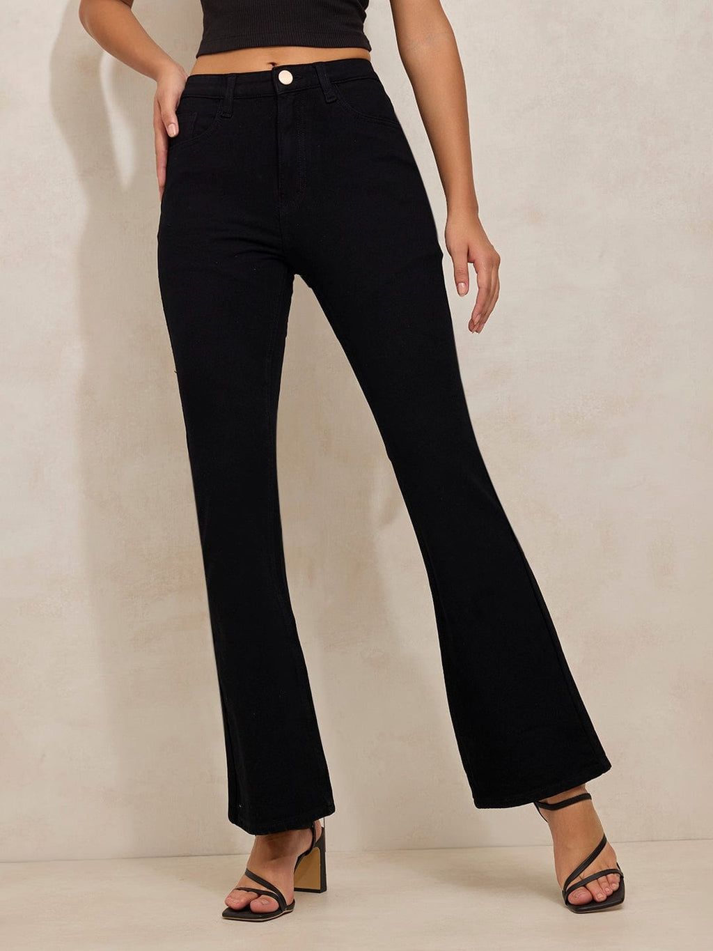 Women's Black Denim High Rise Mini Flare Jeans