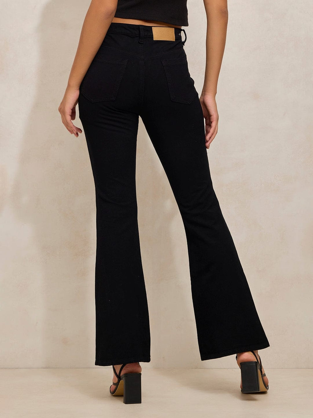 Women's Black Denim High Rise Mini Flare Jeans