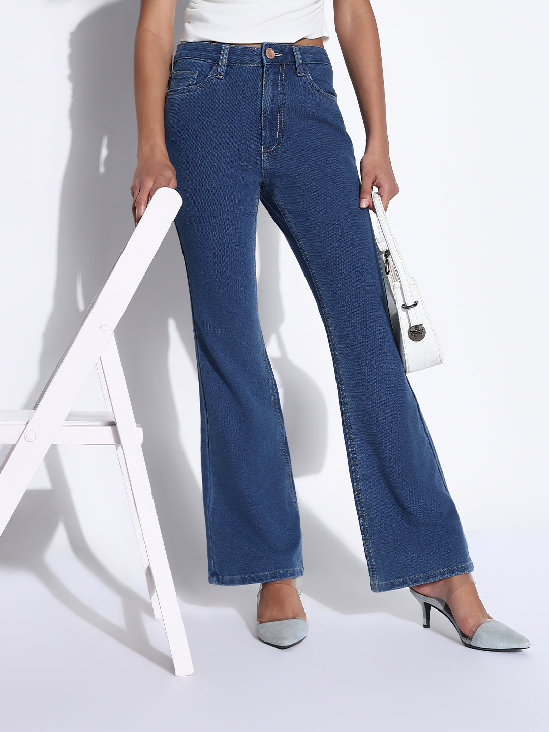 Women's Solid Blue Bootcut Jeans