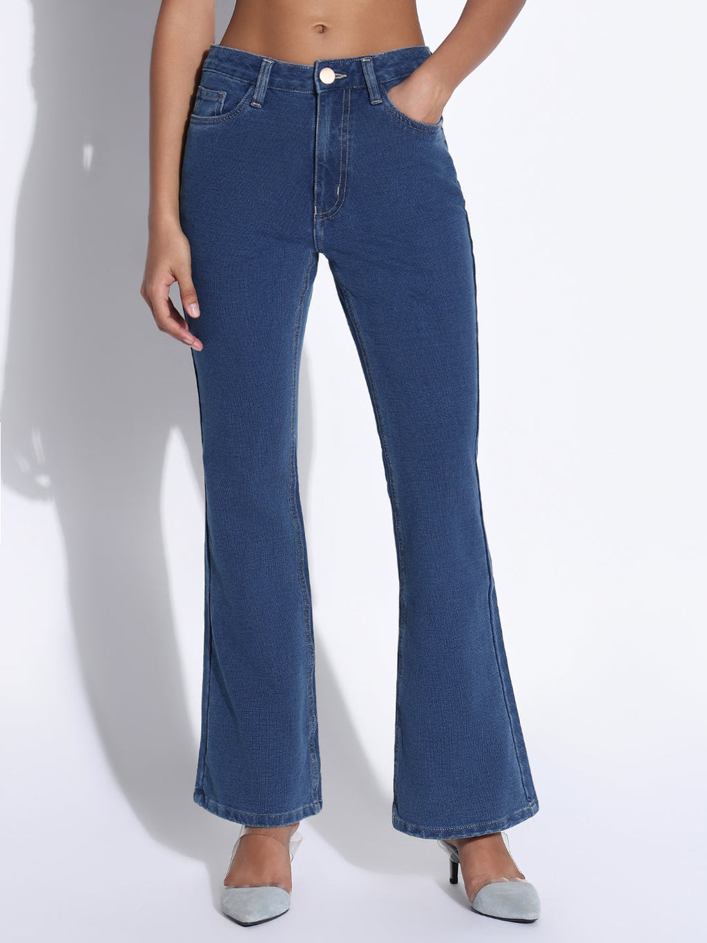 Women's Solid Blue Bootcut Jeans