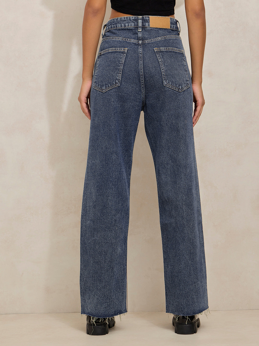 Women's Blue High Waist Casual Straight Fit Jeans