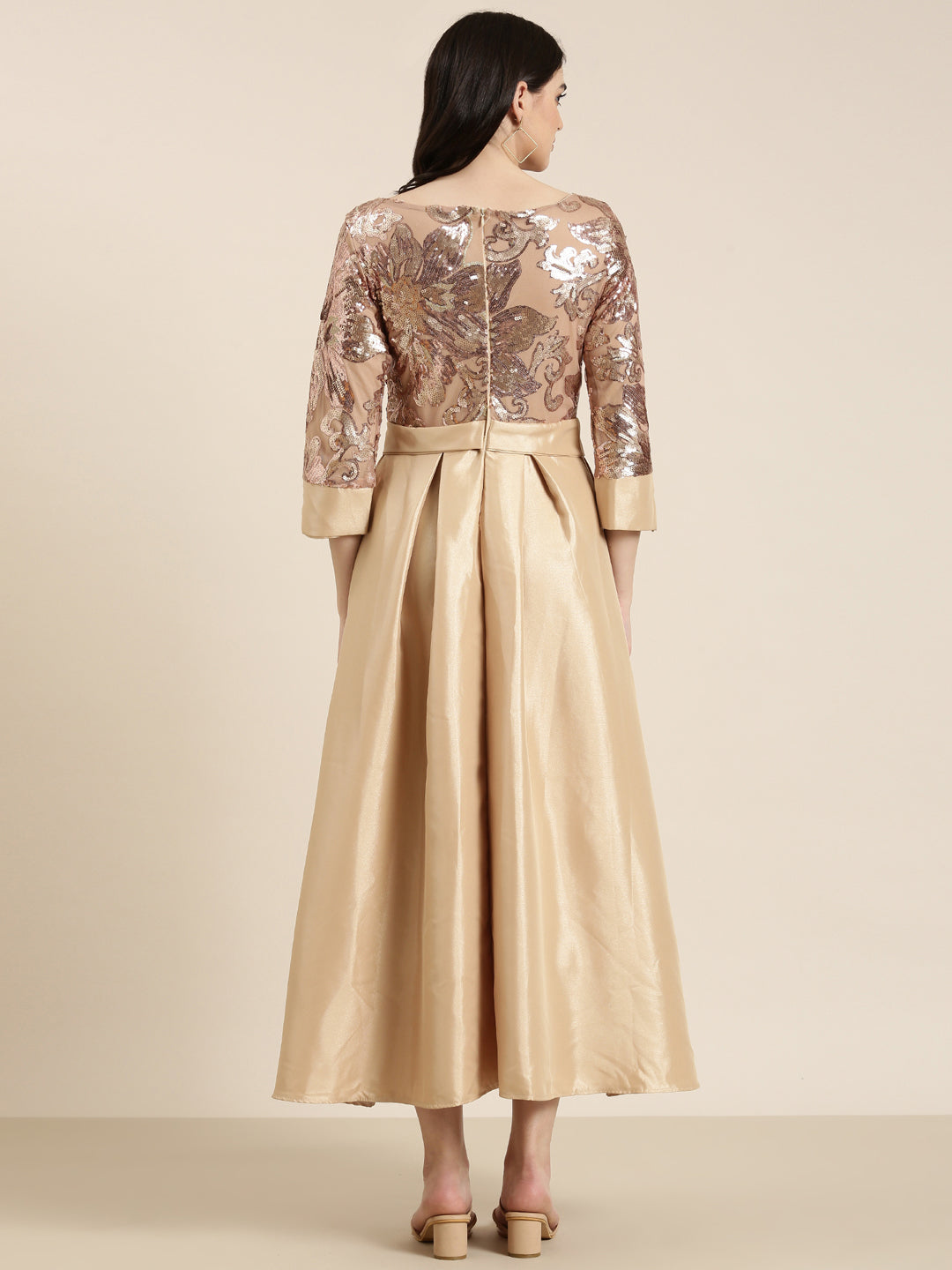 Women's Gold Embellished Fit & Flare Dress