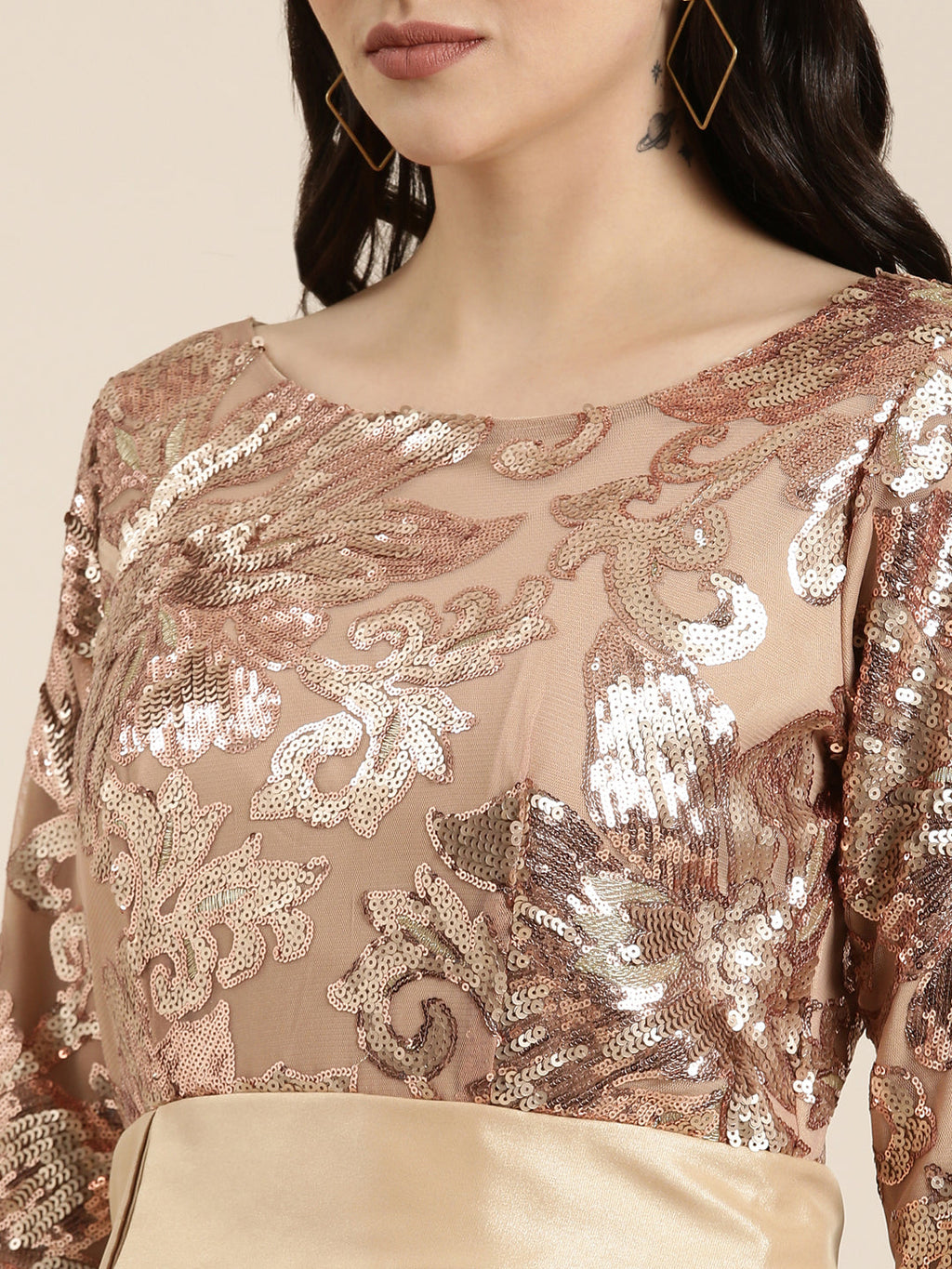 Women's Gold Embellished Fit & Flare Dress
