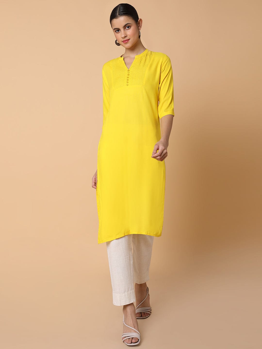 Women's Straight Yellow Solid Kurta