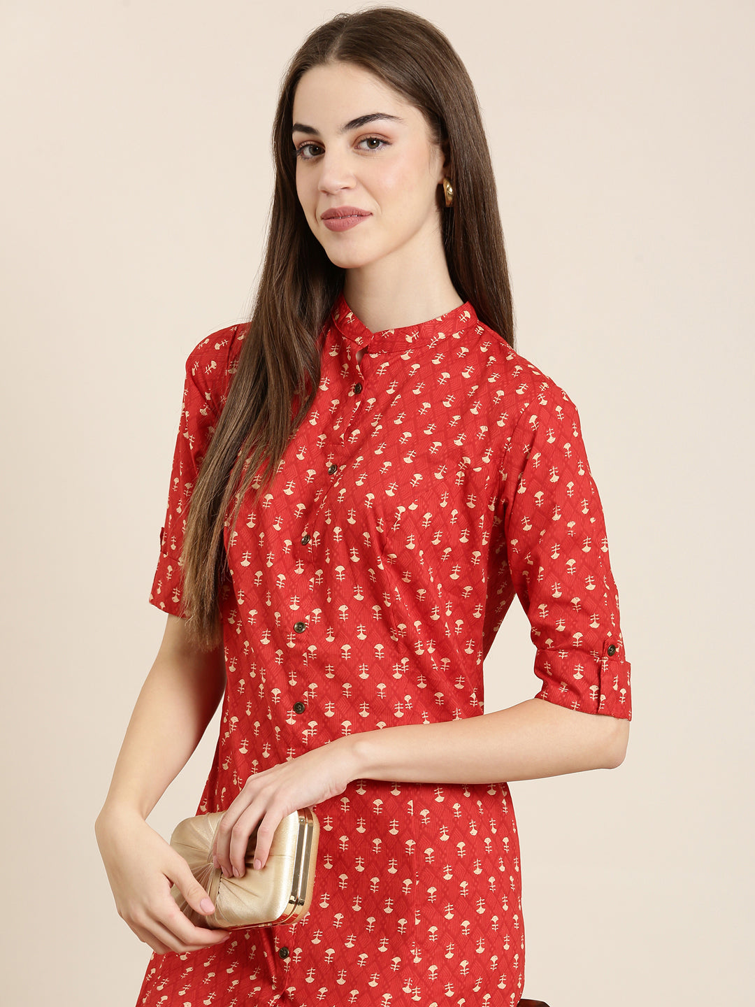Women's Red Geometrical A-Line Kurta