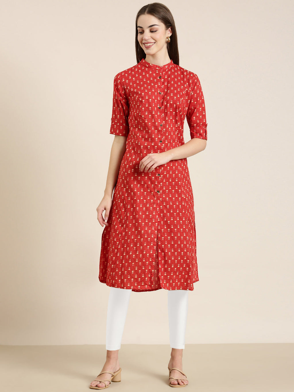 Women's Red Geometrical A-Line Kurta