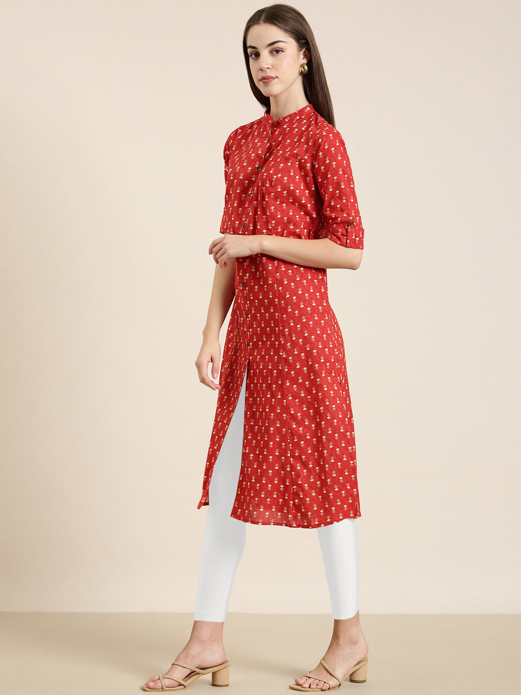 Women's Red Geometrical A-Line Kurta